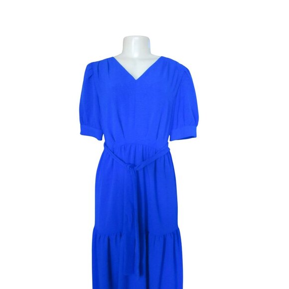 NWT, DKNY Blue Short Sleeve Tiered Midi Dress Size 4 With Belt - Picture 4 of 8